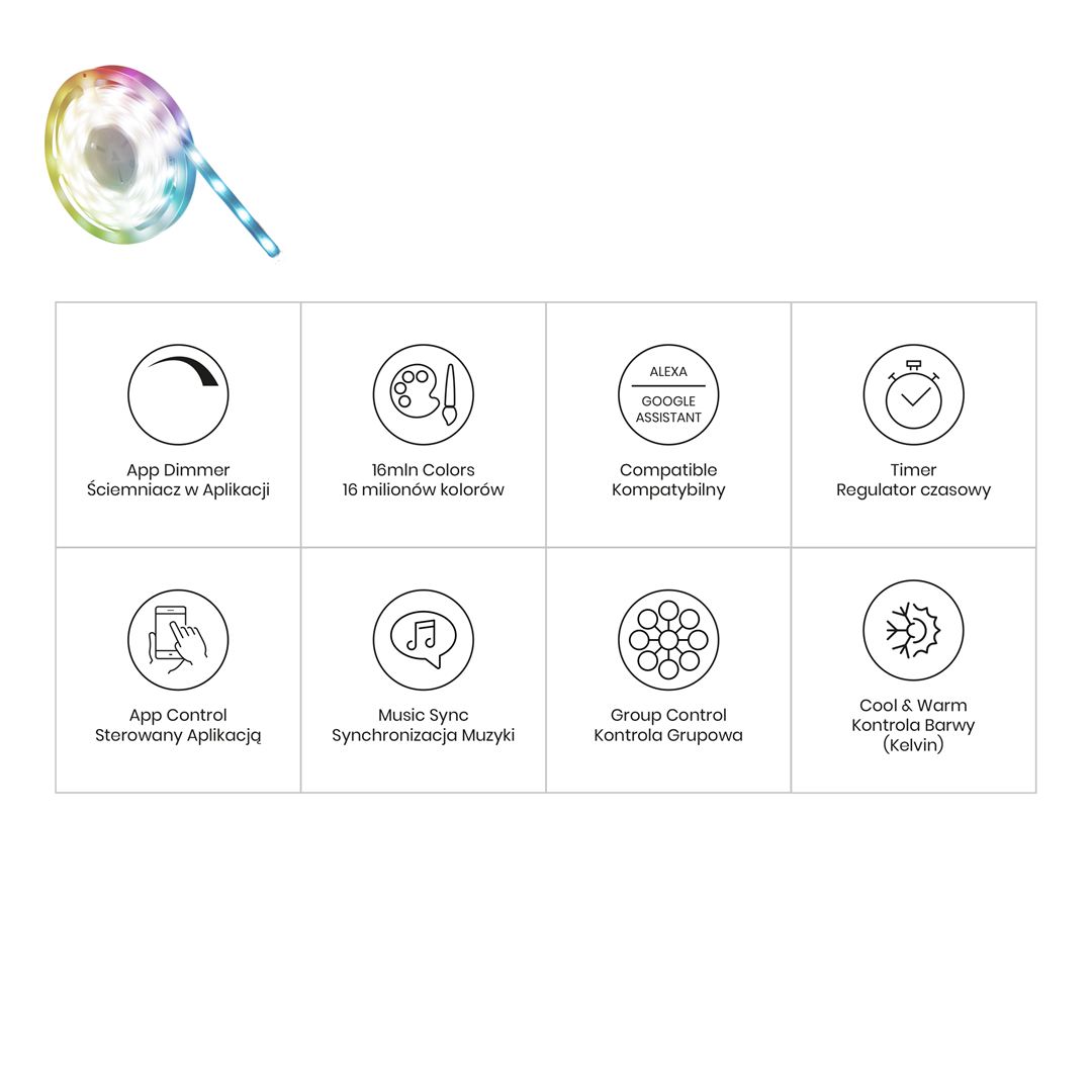 ZESTAW LED RGB WI-FI 3M SMART TUYA IP65 + CCT + DIM 12V