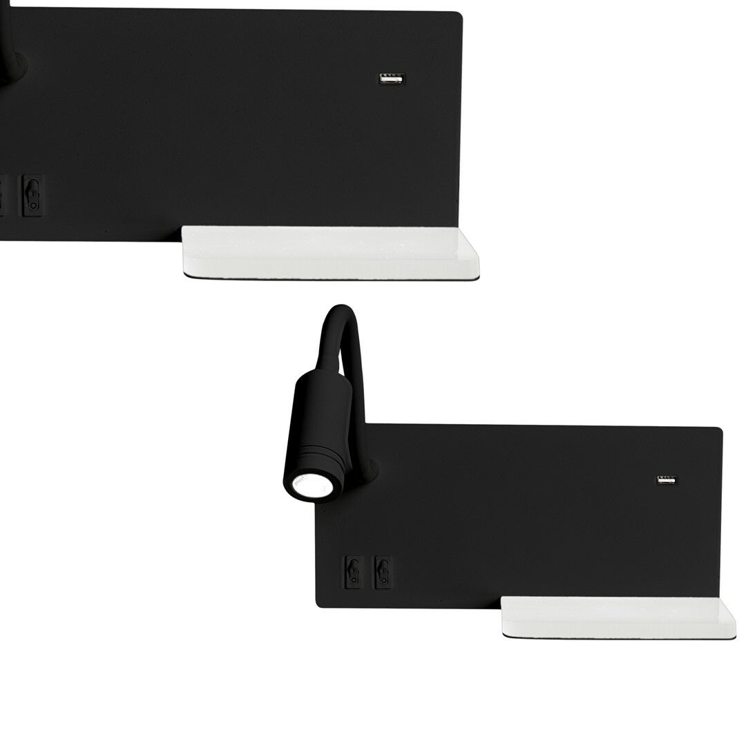LAMPA NOCNA Z PÓŁKĄ SHELF BLACK LED 4W+5W+2W