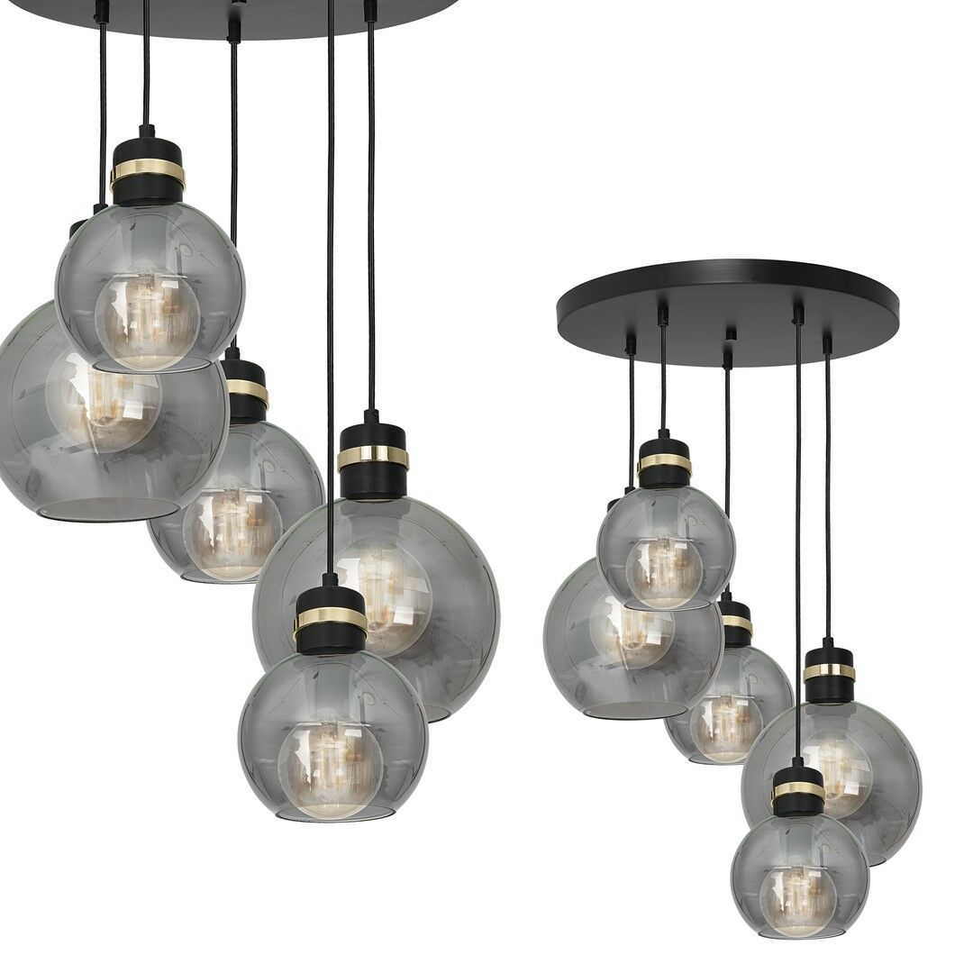 LAMPA WISZĄCA OMEGA BLACK/GOLD 5XE27  KOŁO