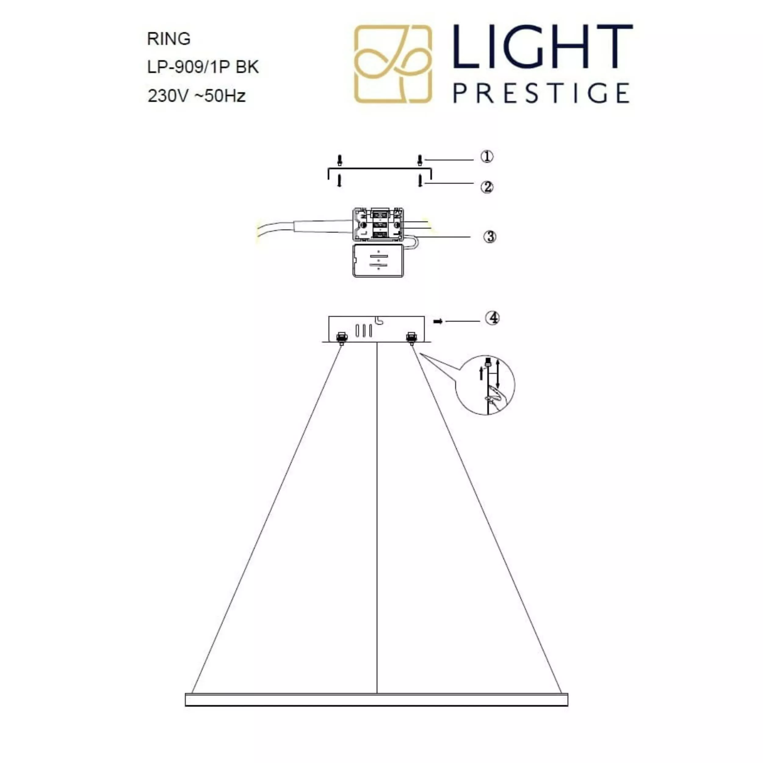 LAMPA WISZĄCA RING ŚREDNI 3000K 1XLED CZARNY LP-909/1P M BK