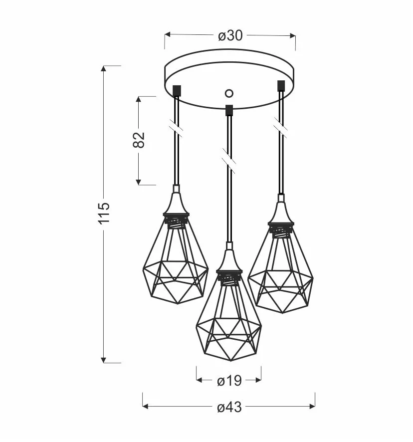 GRAF LAMPA WISZĄCA TALERZ 3X60W E27 CZARNY