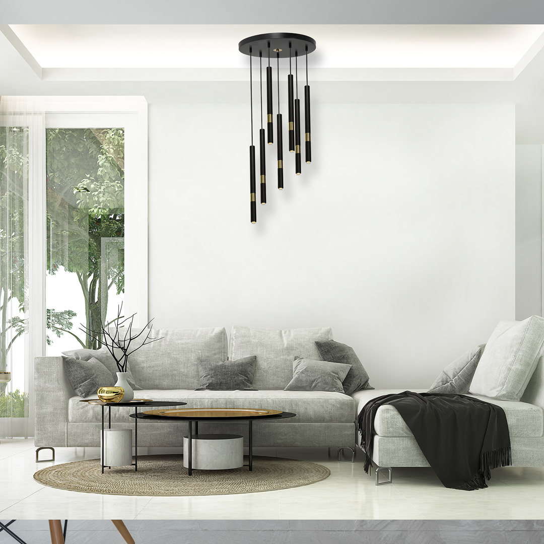 LAMPA WISZĄCA MONZA BLACK/GOLD 7XG9 8W