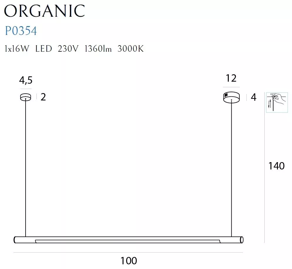 MAXLIGHT P0354 LAMPA WISZĄCA ORGANIC HORIZON 100CM CZARNA