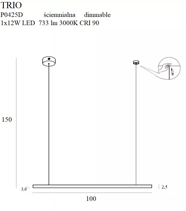 MAXLIGHT P0425D LAMPA WISZĄCA TRIO 1 ZŁOTA ŚCIEMNIALNA