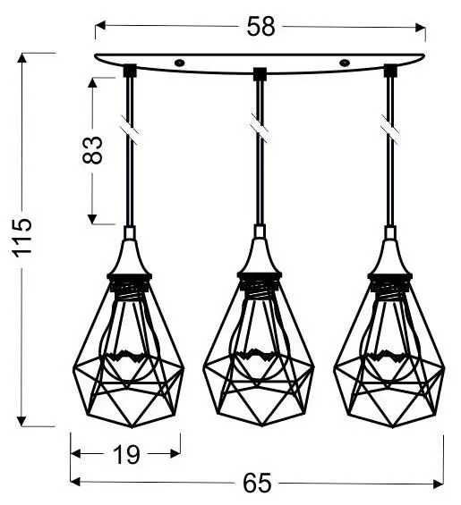 GRAF LAMPA WISZĄCA 3X60W E27 CZARNY