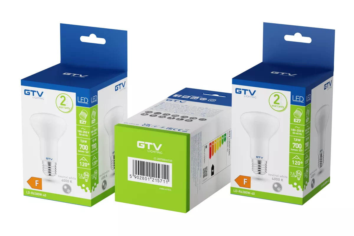 Żarówka LED E27 230V/8W 680LM 4000K GTV R63 120ST LD-R6380W-40