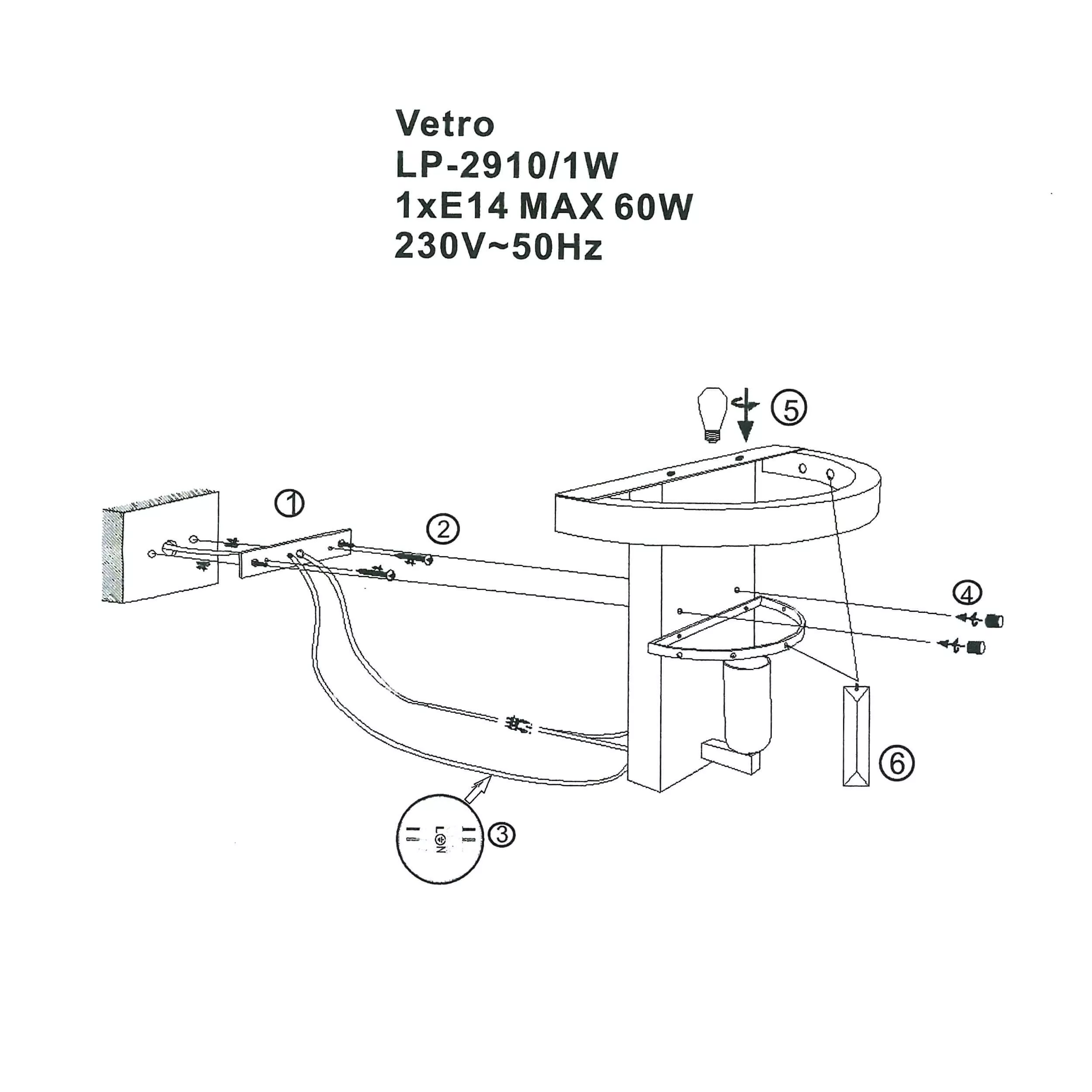 KINKIET VETRO 1XE14 TRANSPARENTNA/SREBRNA LP-2910/1W