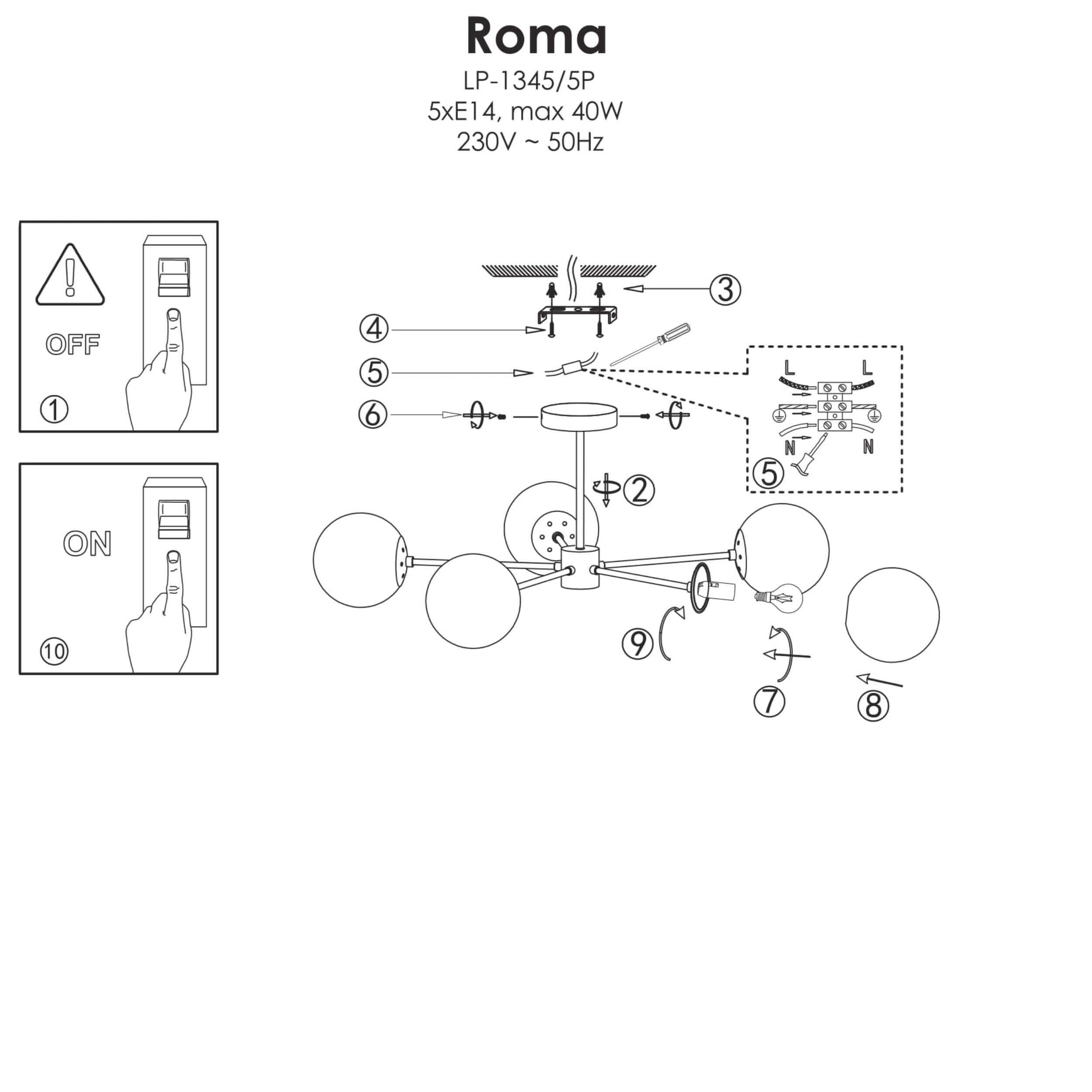 LAMPA WISZĄCA ROMA 5XE14 CZARNA LP-1345/5P BK