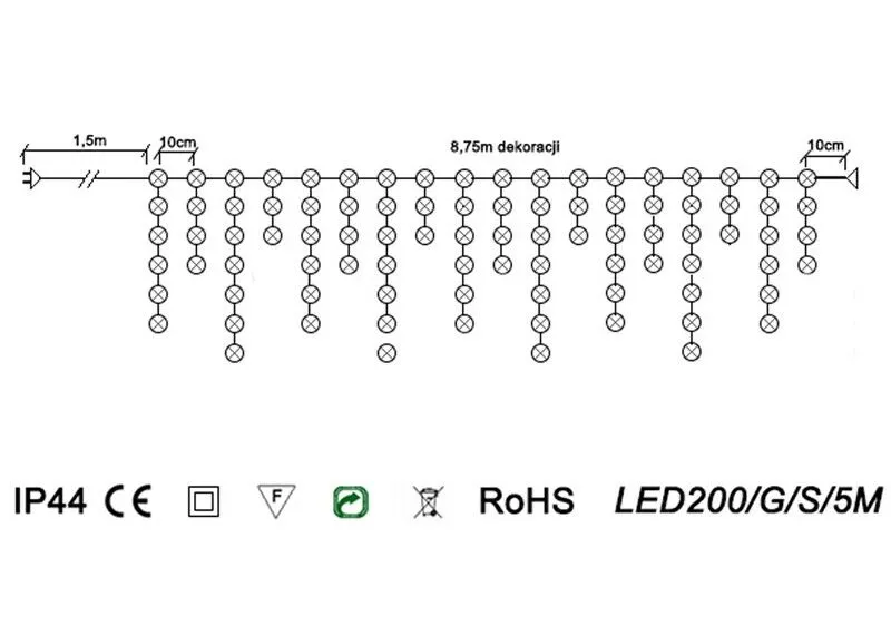 OŚW.CHOIN.LED200/G/S/5M/X KURTYNA SOPLE Z GNIAZDEM CO 10 LED MIGAJACY CIEPLY BIALY OKEJ ZEWNETRZNY