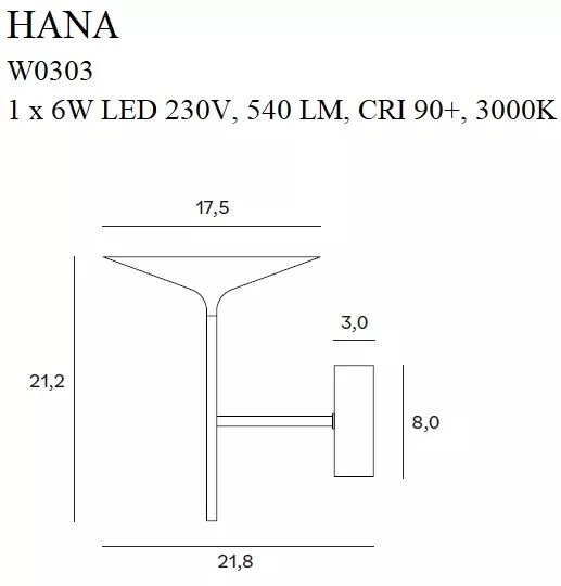 MAX W0303 HANA CZARNY LED 6W 3000K KINKIET