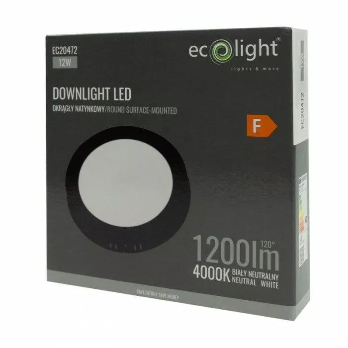 ​Oprawa okrągła natynkowa LED 12W 4000K 1200lm 120° Czarna DL-1 EC20472