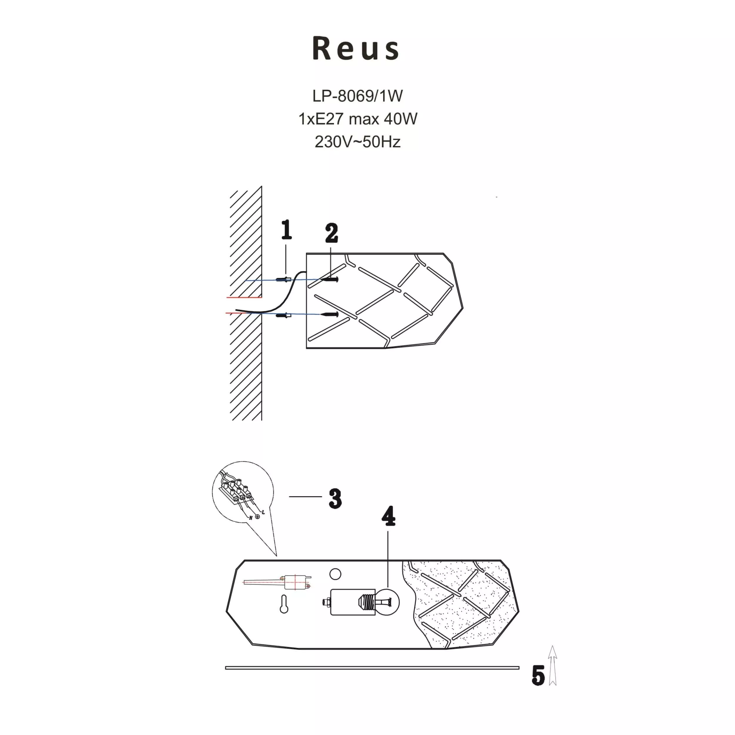 Kinkiet Reus czarny 1xE27 Kinkiet Reus czarny 1xE27