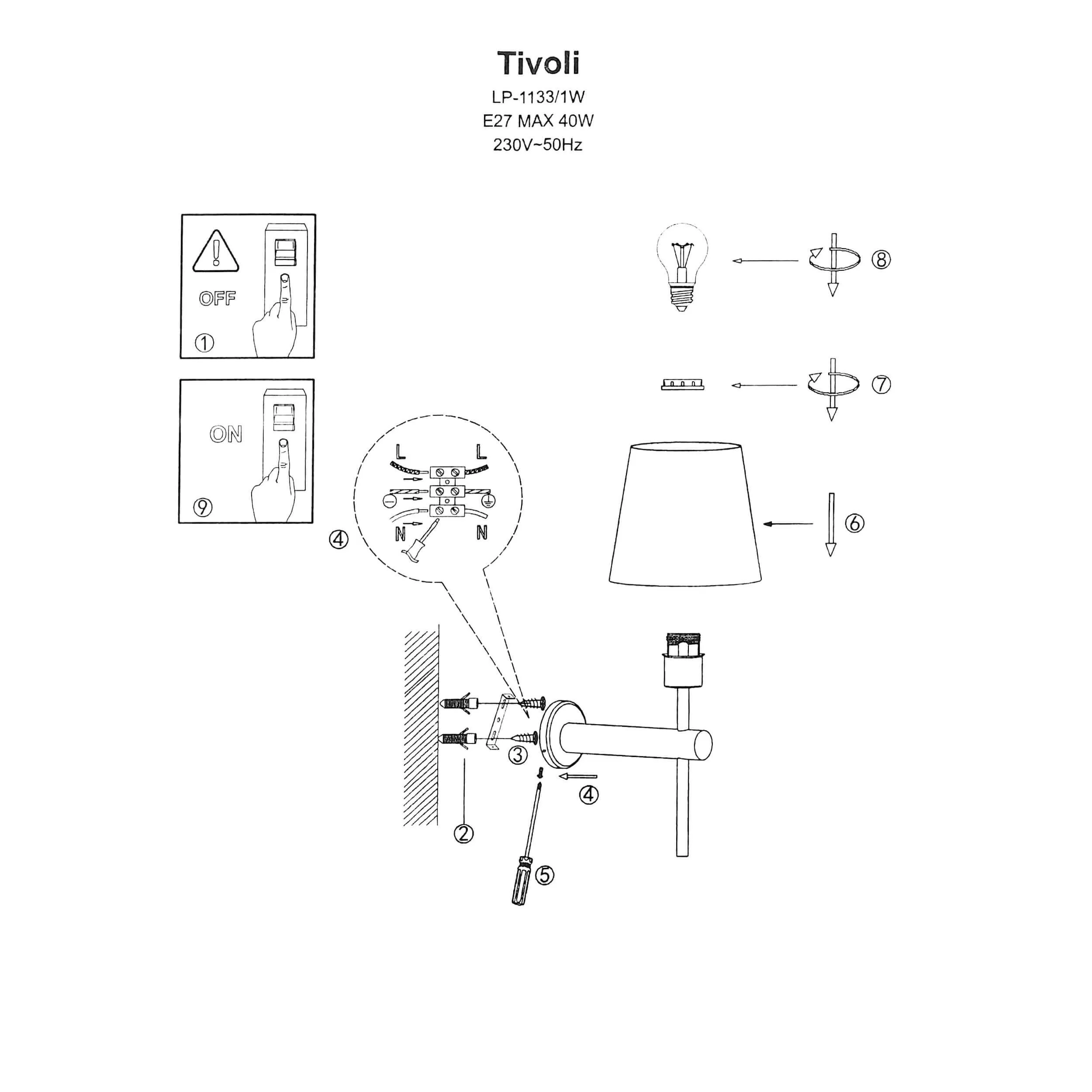 Kinkiet Tivoli czarny 1xE27 Kinkiet Tivoli czarny 1xE27