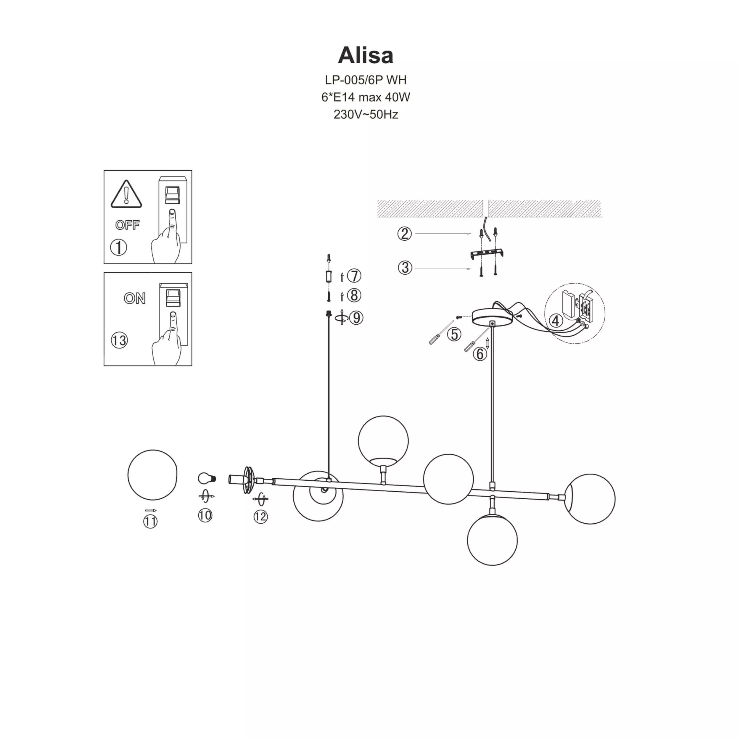 Lampa wisząca Alisa złota 6xE14 Lampa wisząca Alisa złota 6xE14