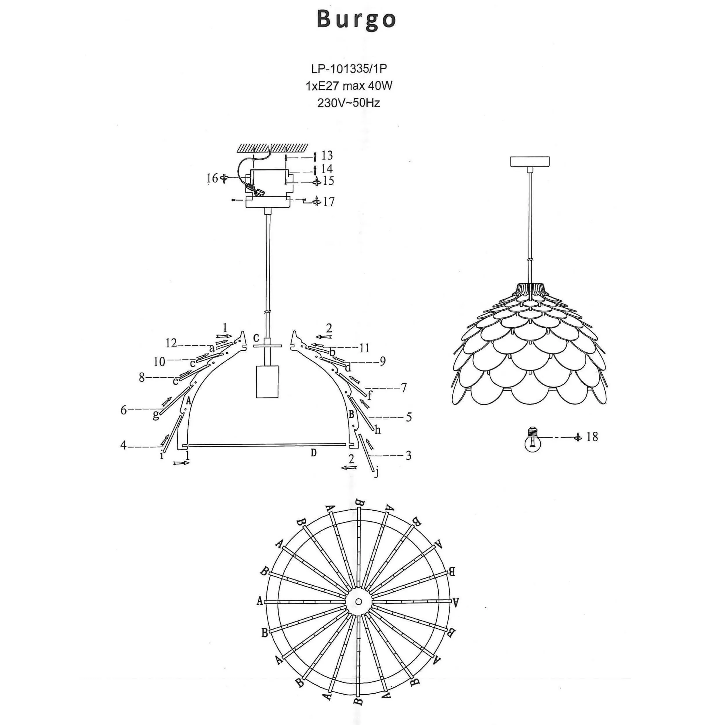 Lampa wisząca Burgo duża drewniana 1xE27 Lampa wisząca Burgo duża drewniana 1xE27