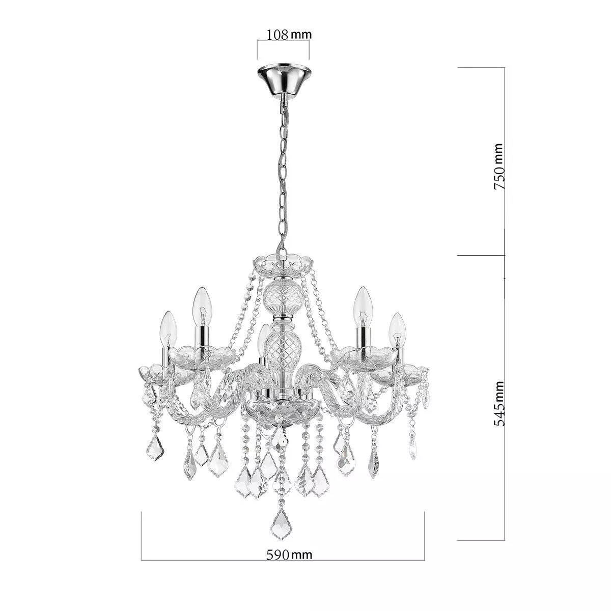 Lampa wisząca Cristallo srebrna 5xE14 Lampa wisząca Cristallo srebrna 5xE14