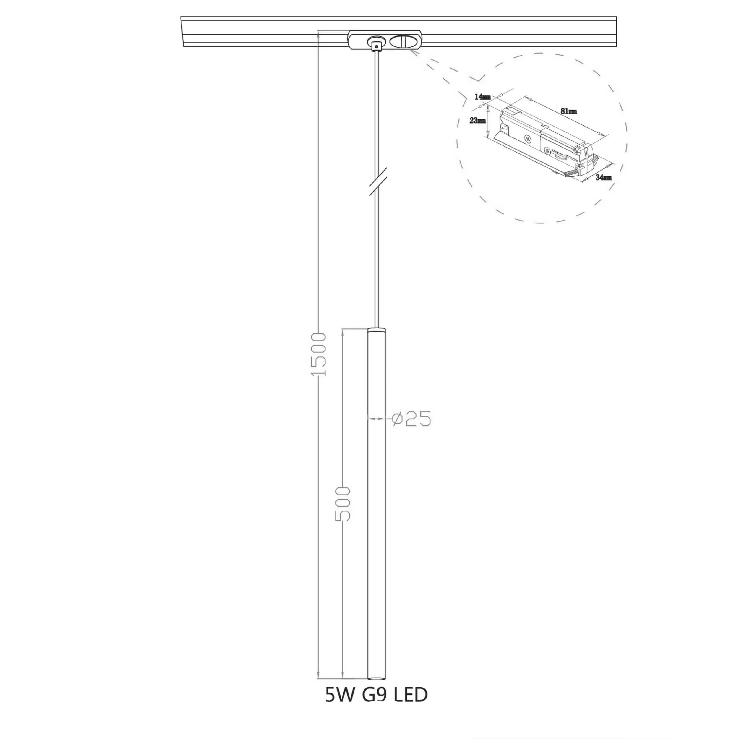 Lampa wisząca do szynoprzewodu Lungo 1 czarna 1F 1xG9 Lampa wisząca do szynoprzewodu Lungo 1 czarna 1F 1xG9