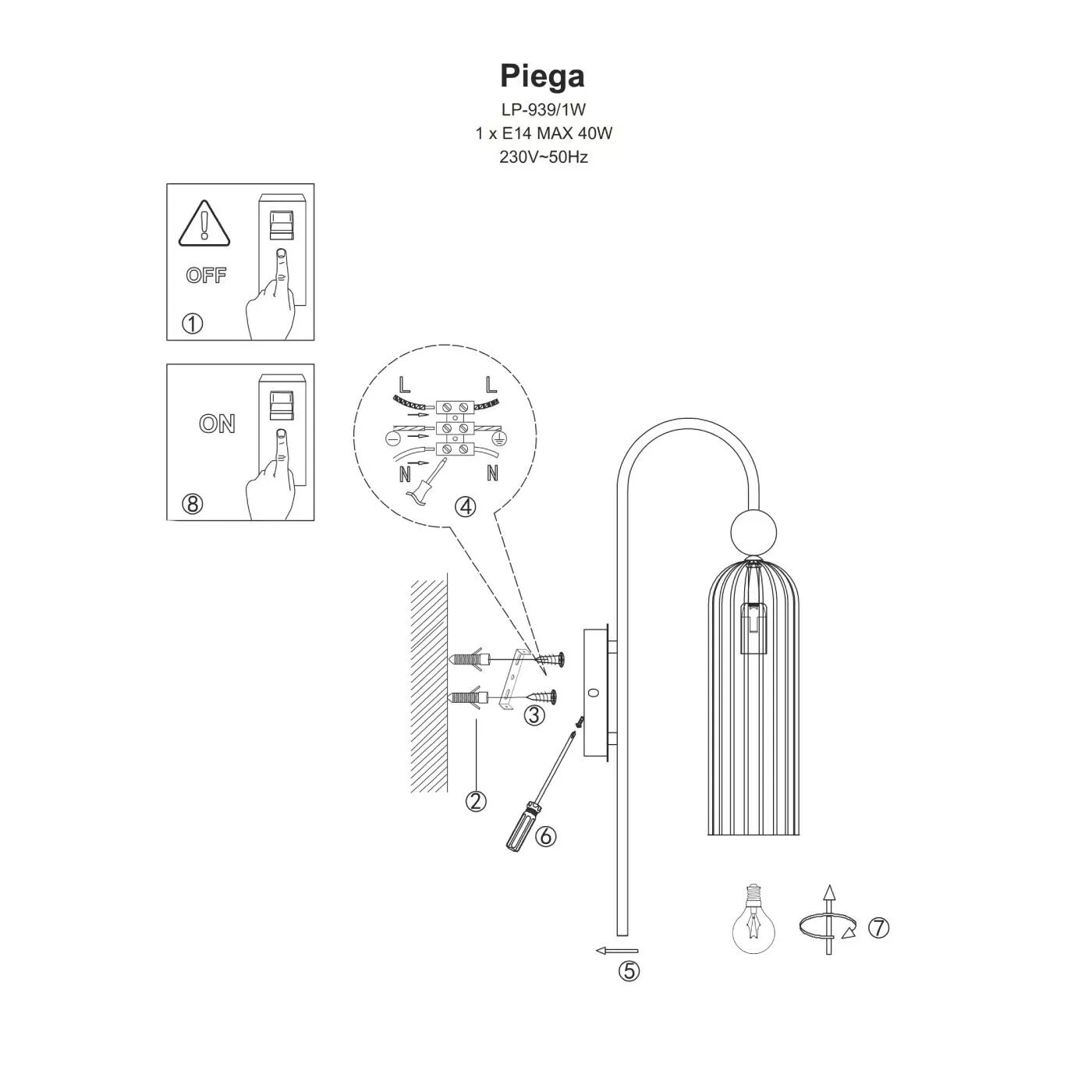 Lampa wisząca Piega 1 biała 1xE14 Lampa wisząca Piega 1 biała 1xE14