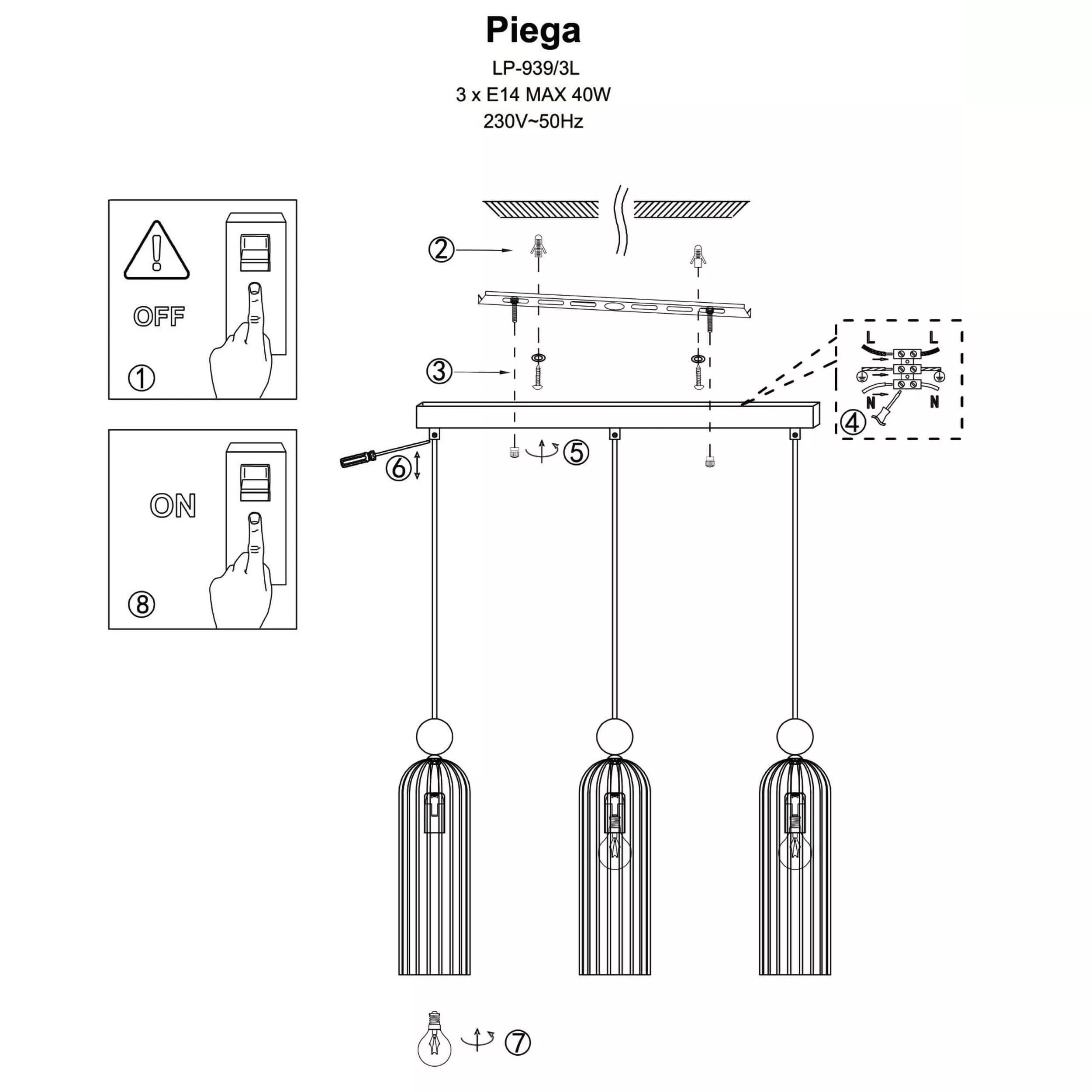 Lampa wisząca Piega 3 amber 3xE14 Lampa wisząca Piega 3 amber 3xE14
