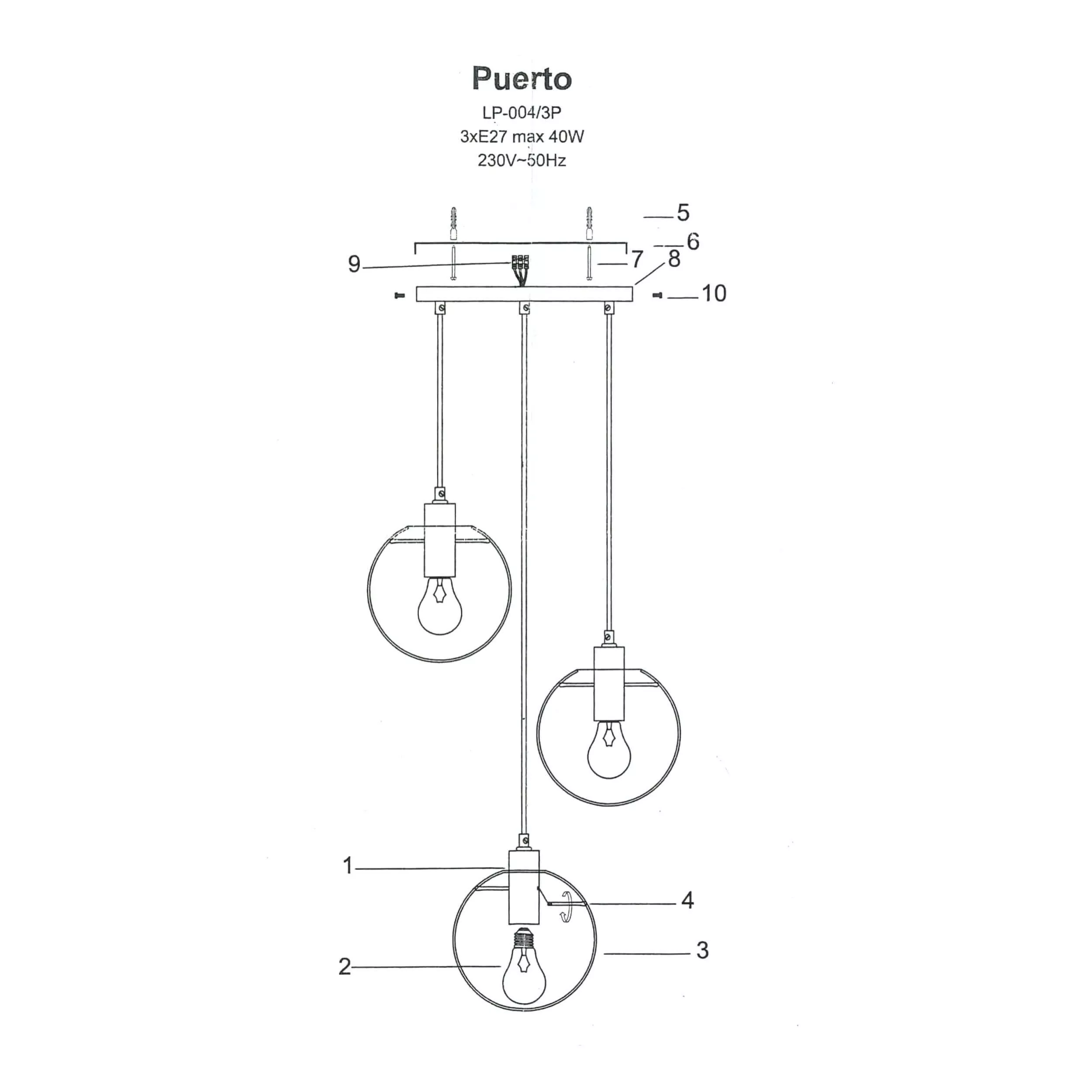 Lampa wisząca Puerto czarna 3xE27 Lampa wisząca Puerto czarna 3xE27