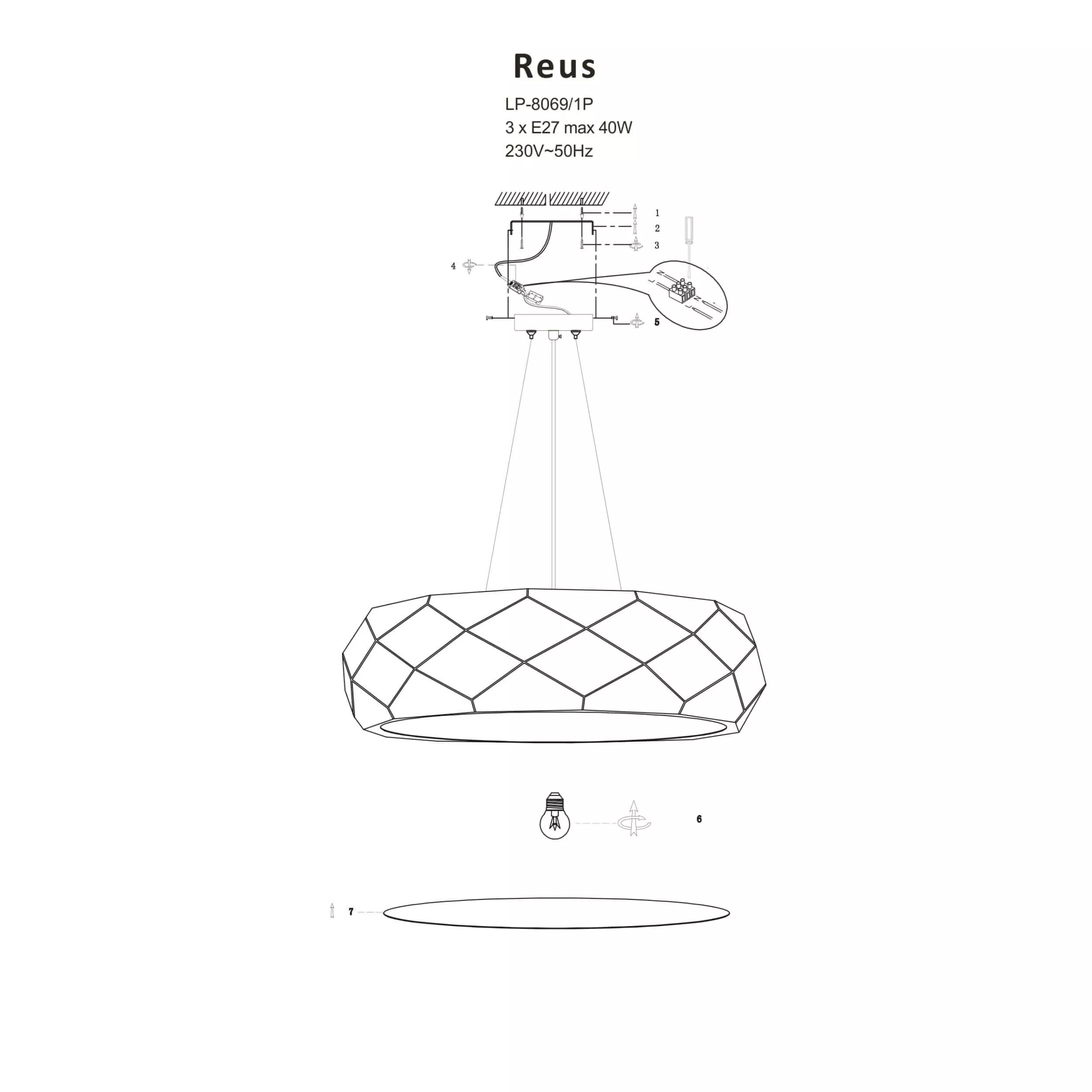 Lampa wisząca Reus biała 3xE27 Lampa wisząca Reus biała 3xE27