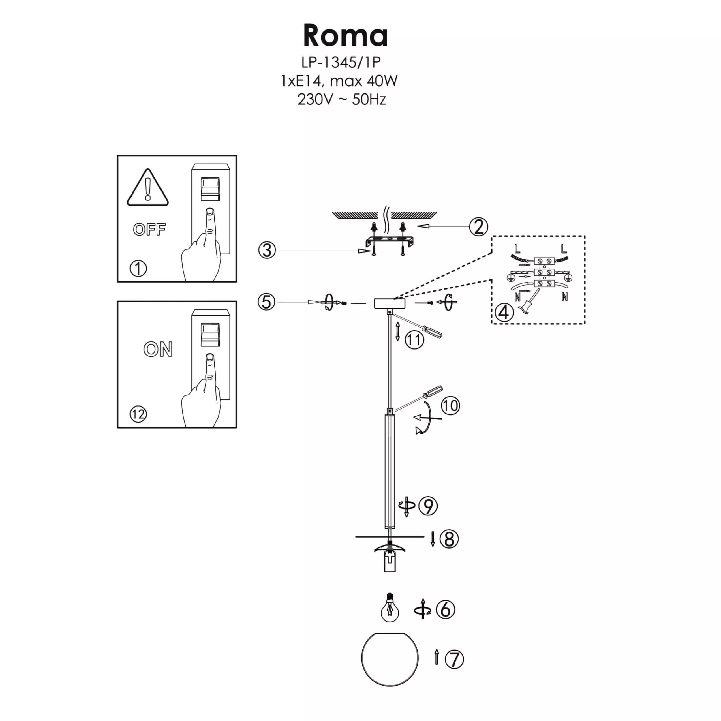 Lampa wisząca Roma 1 złota 1xE14 Lampa wisząca Roma 1 złota 1xE14