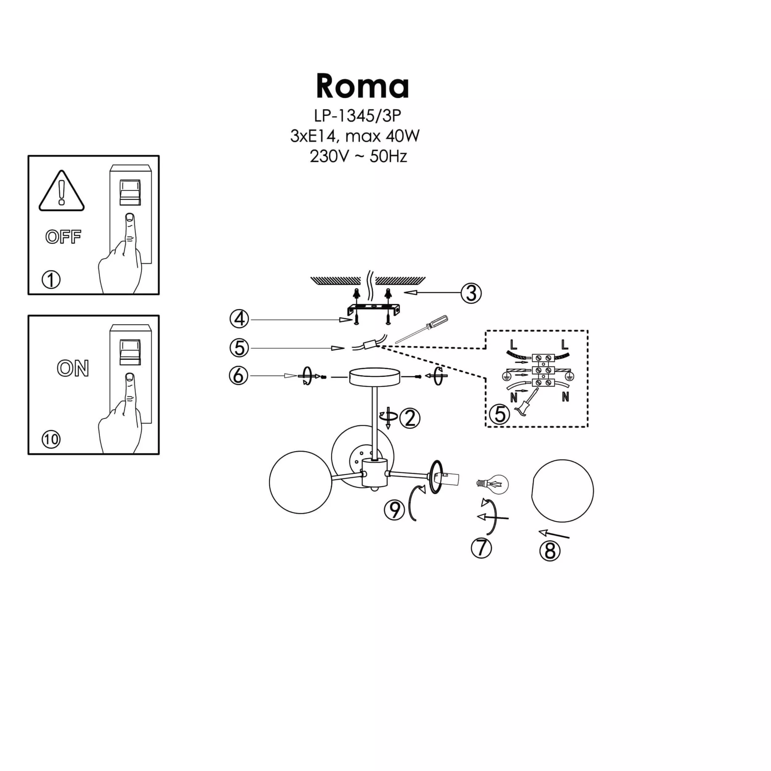 Lampa wisząca Roma 3 czarna 3xE14 Lampa wisząca Roma 3 czarna 3xE14
