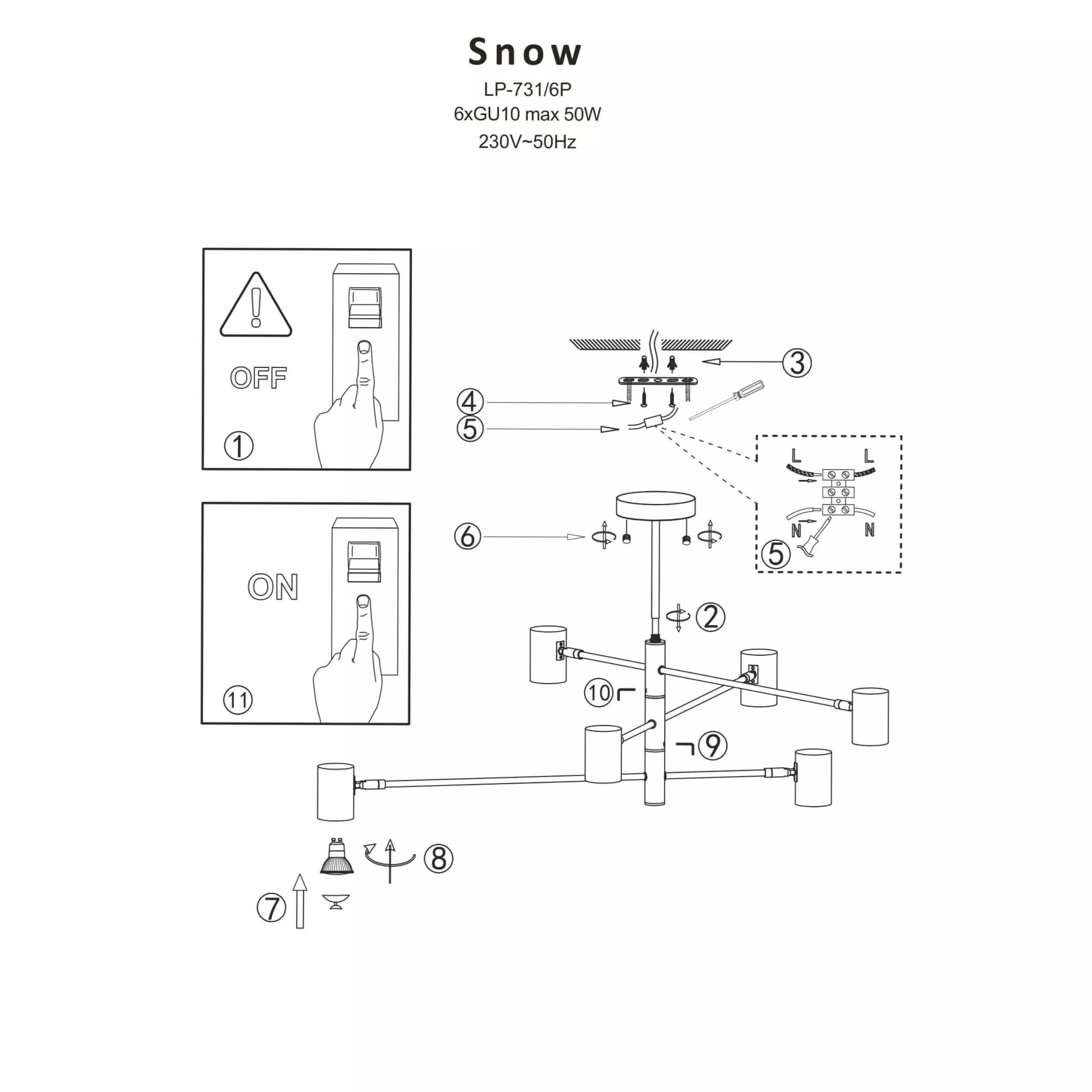 Lampa wisząca Snow 6 złota 6xGU10 Lampa wisząca Snow 6 złota 6xGU10