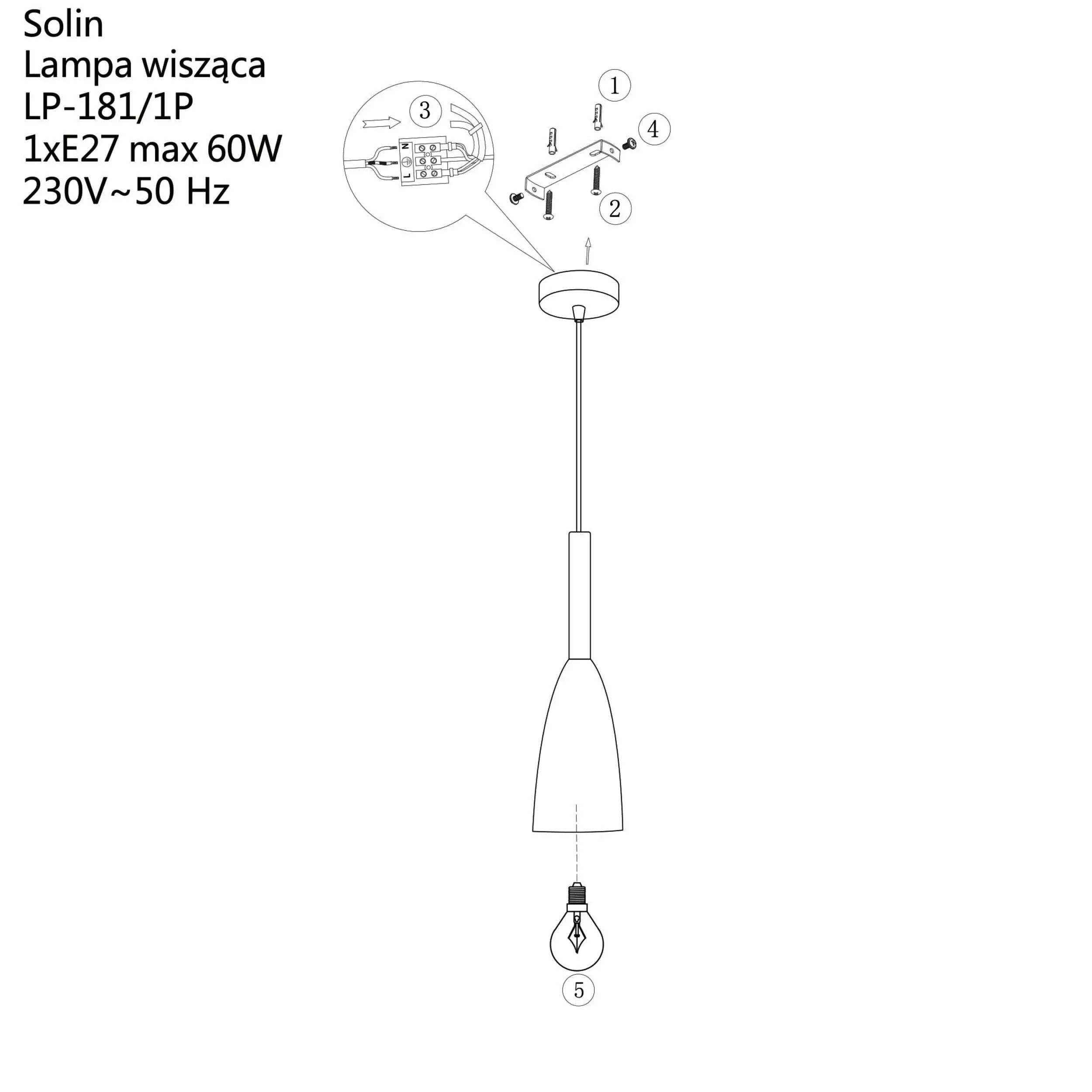 Lampa wisząca Solin 1 czarna 1xE27 Lampa wisząca Solin 1 czarna 1xE27