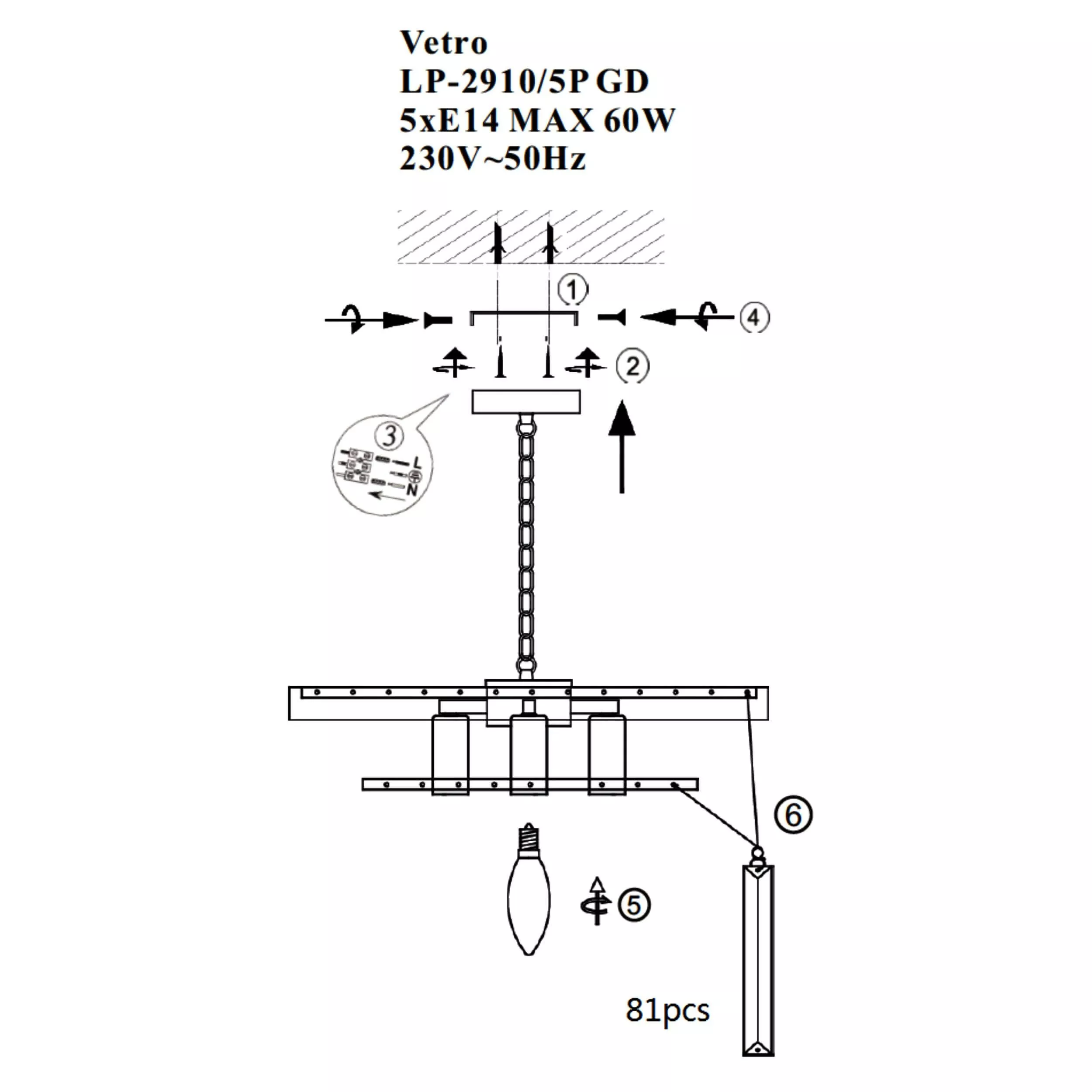 Lampa wisząca Vetro 5 srebrna 5xE14 Lampa wisząca Vetro 5 srebrna 5xE14