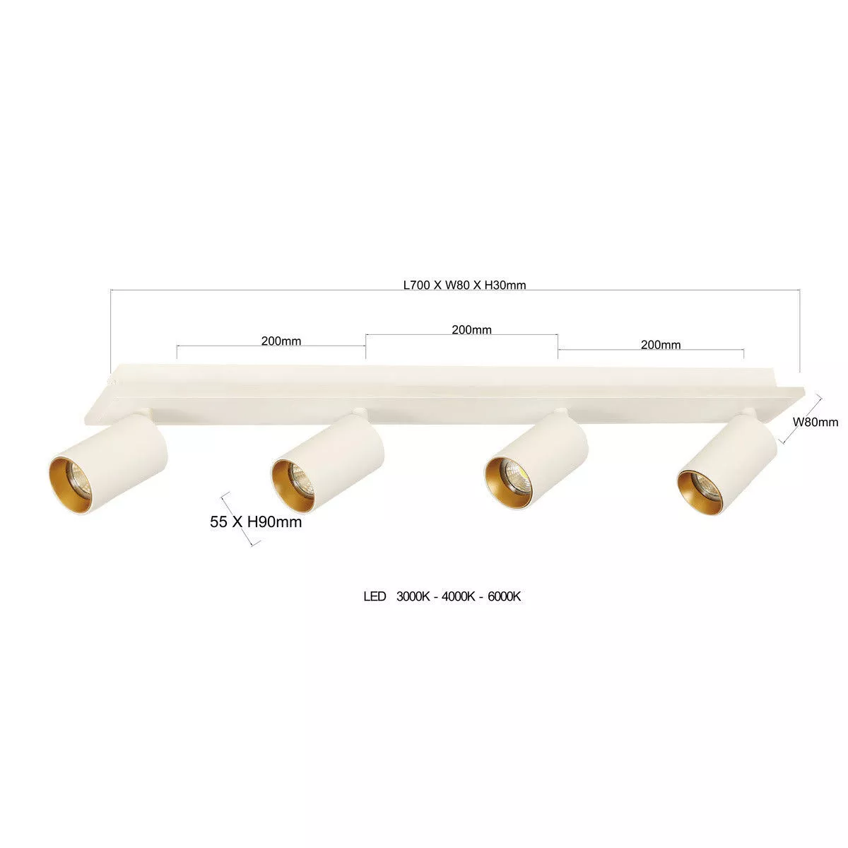 Zestaw reflektorów plafon Parma biały 4xGU10 plus LED Zestaw reflektorów plafon Parma biały 4xGU10 plus LED