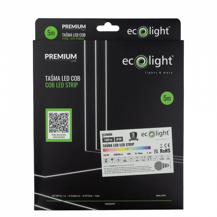 Taśma LED COB 450 15W/m RGB 12V IP20/5m/P EC20000