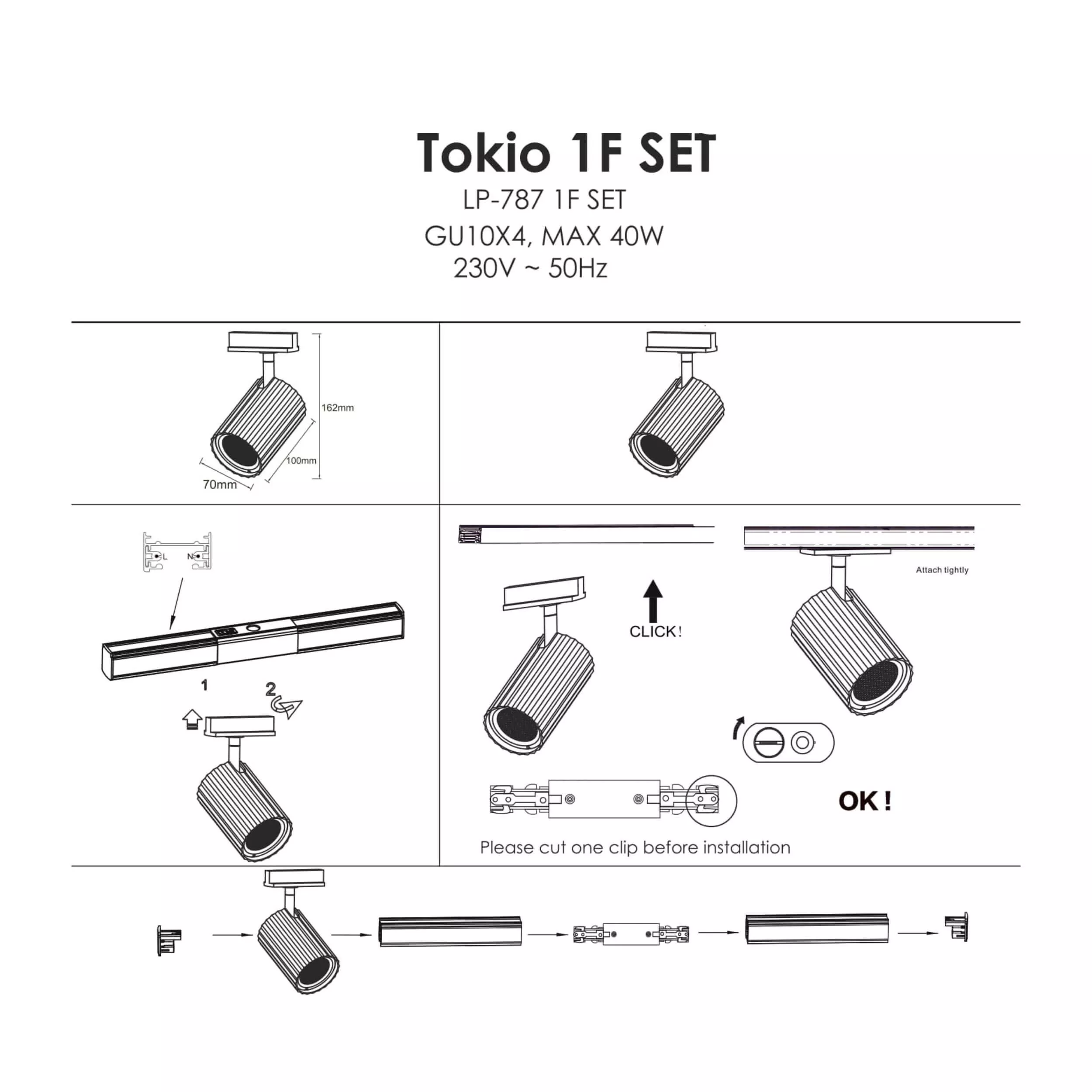 Zestaw oświetlenia szynowego Tokio SET 1F biały 4xGU10 Zestaw oświetlenia szynowego Tokio SET 1F biały 4xGU10