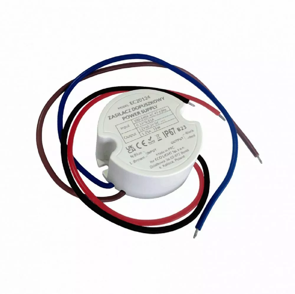 Zasilacz do puszki instalacyjnej Ø60 12VDC 15W IP67 EC20124