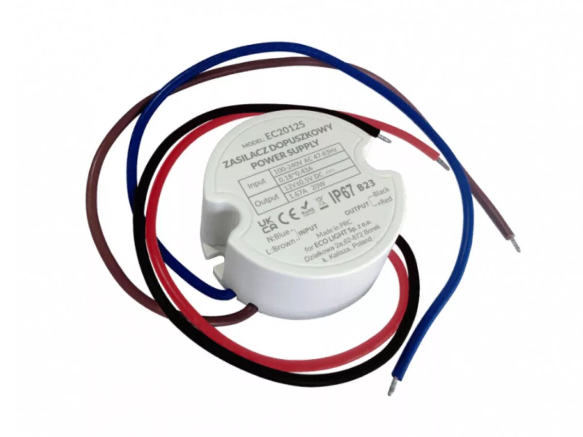 Zasilacz LED do puszki fi60 12V 20W 1,67A IP67 EC20819